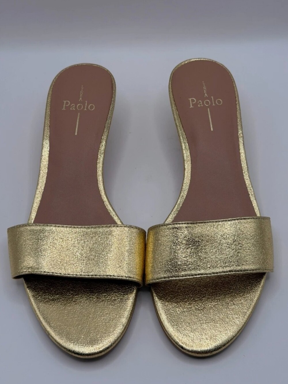 NEW LINEA PAOLO | $120 Metallic Gold Kitten Heels - Picture 3 of 4